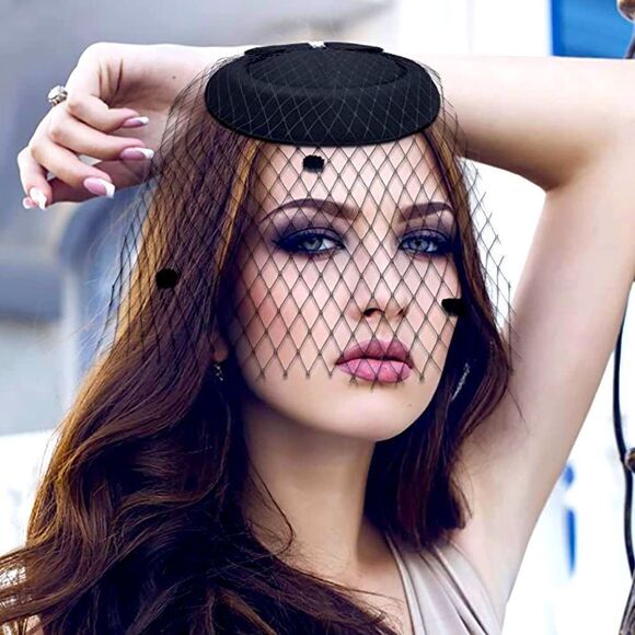 Fascinators Hat with gloves black Kentucky derby Tea Party Headband Cocktail - Picture 6 of 12